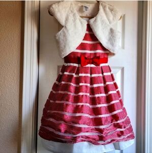 Girls red and white holiday special occasion dress